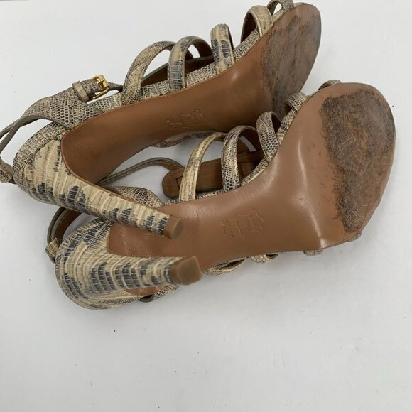 Tory Burch Charlene leather cream snake strappy heel sandal cage tan 8.5 - Picture 7 of 7